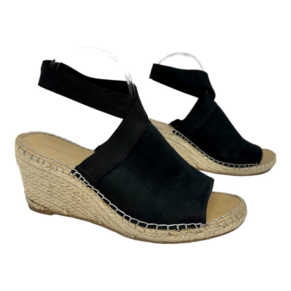 Adrienne Vittadini CALLA Espadrille Wedge Sandals Womens 10M Black Chunky Boho